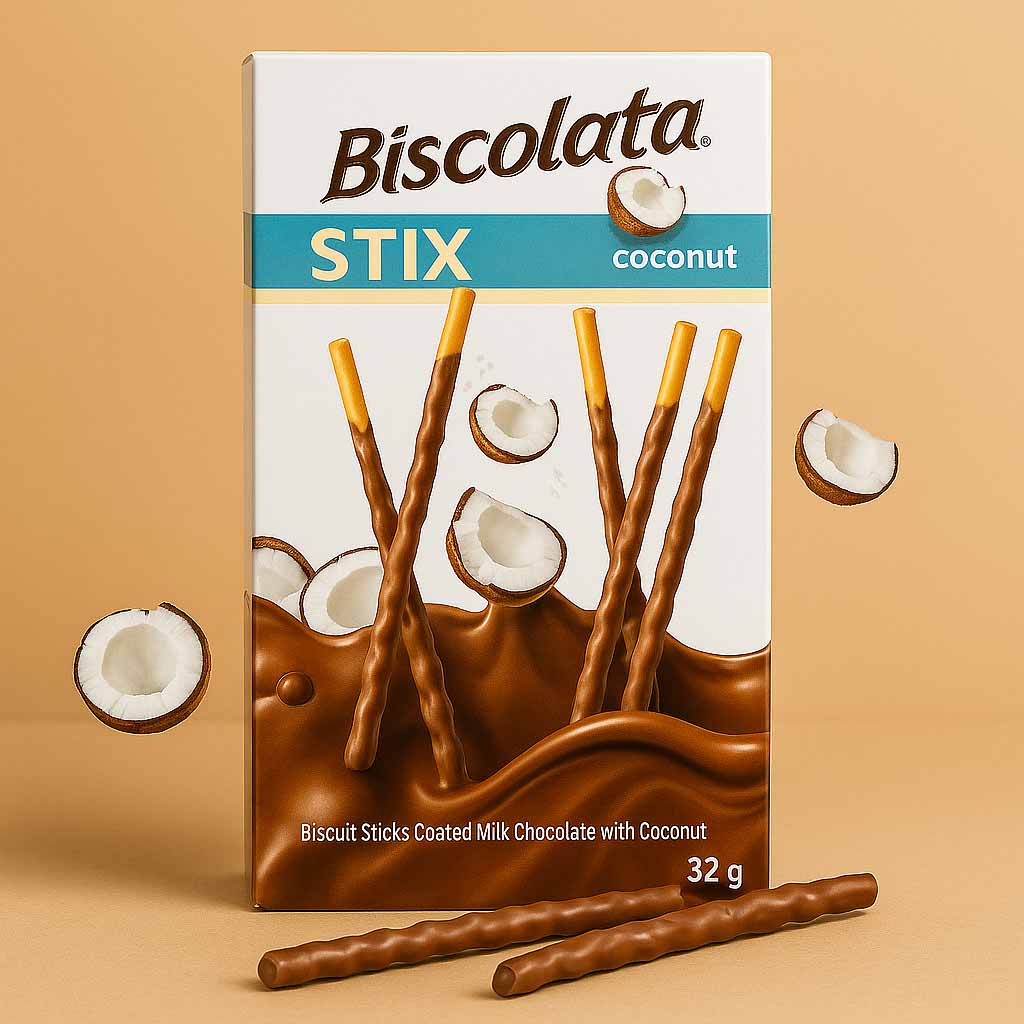 چوب شکلاتی نارگیلی بیسکولاتا 40 گرم | Biscolata Coconut Stix 2 چوب شکلاتی نارگیلی بیسکولاتا
